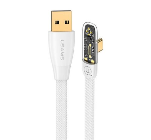 USAMS ICEFLAKE adatkábel (USB - Type-C, 6A, 66W, PD gyorstöltő, 120cm, 90 fokos) FEHÉR