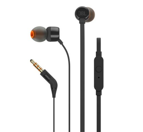 JBL T160 fülhallgató SZTEREO (3.5mm jack, mikrofon, felvevő gomb, lapos kábel) FEKETE