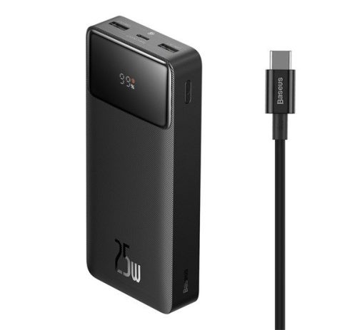 BASEUS BIPOW vésztöltő 2 USB+Type-C aljzat (20000mAh, 25W, PD gyorstöltő + Type-C kábel) FEKETE