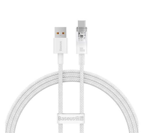 BASEUS EXPLORER adatkábel (USB - Type-C, 100W, gyorstöltő, 100cm, cipőfűző) FEHÉR