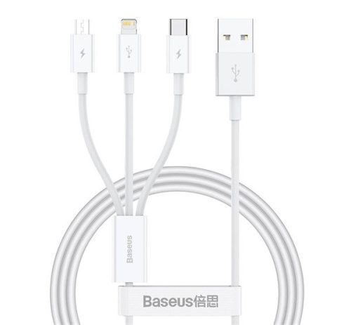 BASEUS SUPERIOR adatkábel 3in1 (USB - Type-C/lightning/microUSB, 20W, PD gyorstöltő, 100cm) FEHÉR