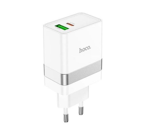 HOCO N21 hálózati töltő USB+Type-C aljzat (30W, PD gyorstöltő 3.0) FEHÉR