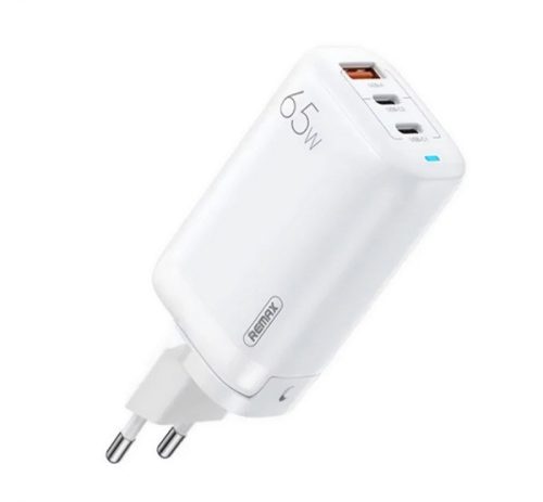 REMAX LIGIL GaN hálózati töltő USB+2 Type-C aljzat (65W, PD gyorstöltő, LED kijelző) FEHÉR