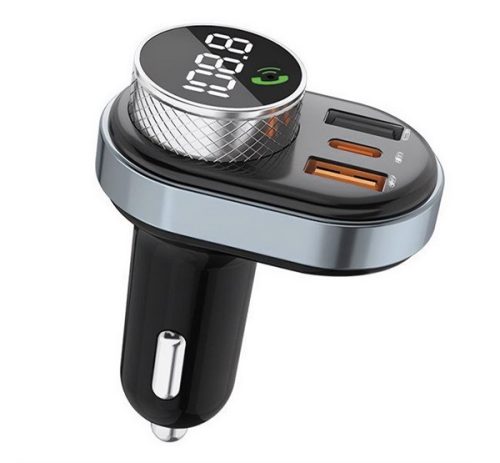 AWEI bluetooth FM transmitter autós töltő 2 USB+Type-C aljzat (30W, microSD kártyaolvasó) FEKETE