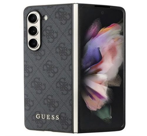 GUESS 4G CHARMS műanyag telefonvédő (textil hátlap, telefondísz) SÖTÉTSZÜRKE