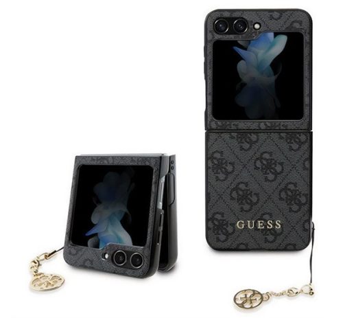 GUESS 4G CHARMS műanyag telefonvédő (textil hátlap, telefondísz) SÖTÉTSZÜRKE