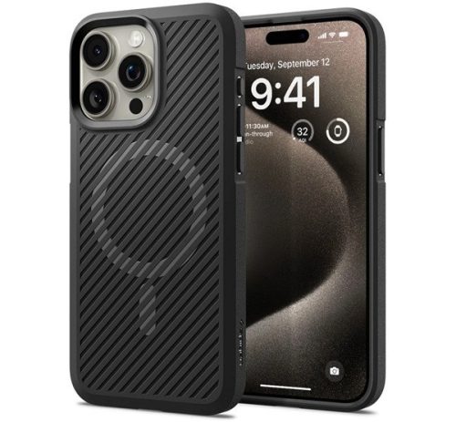 SPIGEN CORE ARMOR MAG szilikon telefonvédő (ütésállóság, kameravédő, csíkos, MagSafe) FEKETE