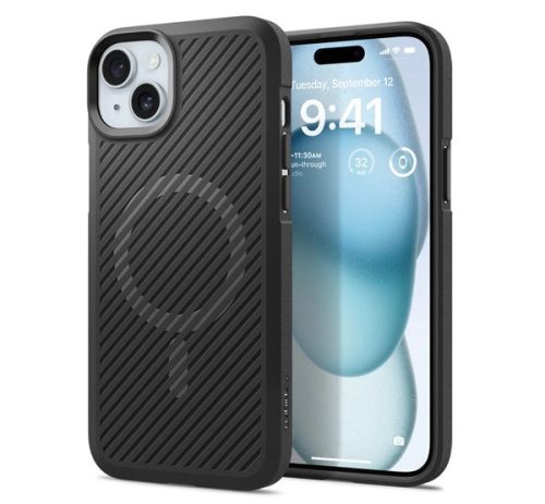 SPIGEN CORE ARMOR MAG szilikon telefonvédő (ütésállóság, kameravédő, csíkos, MagSafe) FEKETE