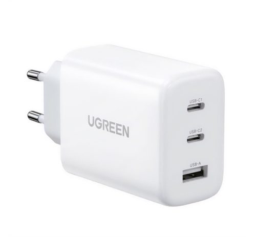 UGREEN hálózati töltő 2 Type-C+USB aljzat (65W, PD gyorstöltő) FEHÉR