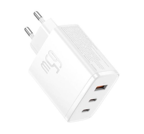 BASEUS OS-CUBE PRO hálózati töltő USB+2 Type-C aljzat (65W, GaN5, PD gyorstöltő 3.0) FEHÉR