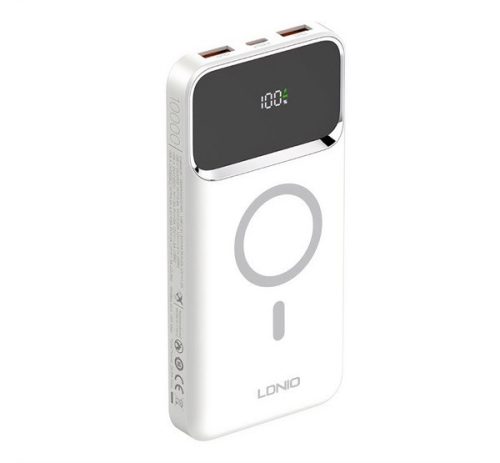 LDNIO vésztöltő 2 USB+Type-C aljzat (10000mAh, 15W, PD gyorstöltő, wireless) FEHÉR