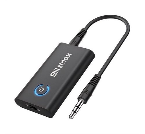 BLITZWOLF BLITZMAX bluetooth audió adapter (v5.2, 3.5mm jack, AUX kimenet, TX/RX funkció, 250mAh belső akku) FEKETE