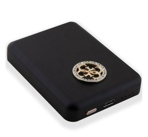 GUESS 4G STRASSED METAL LOGO vésztöltő Type-C aljzat (3000mAh, 5W, MagSafe) FEKETE