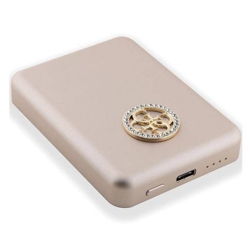 GUESS 4G STRASSED METAL LOGO vésztöltő Type-C aljzat (5000mAh, 15W, MagSafe) ARANY