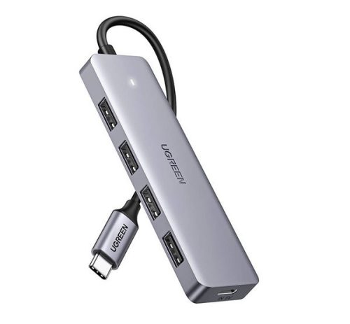 UGREEN Type-C HUB 5in1 (elosztó, 4 USB+Type-C aljzat, 16cm) SZÜRKE