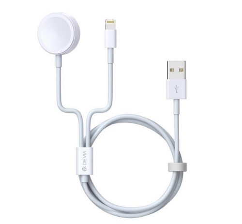 DEVIA SMART töltőkábel 2in1 (USB - lightning, Apple Watch töltő, wireless, PD gyorstöltő, 120cm) FEHÉR