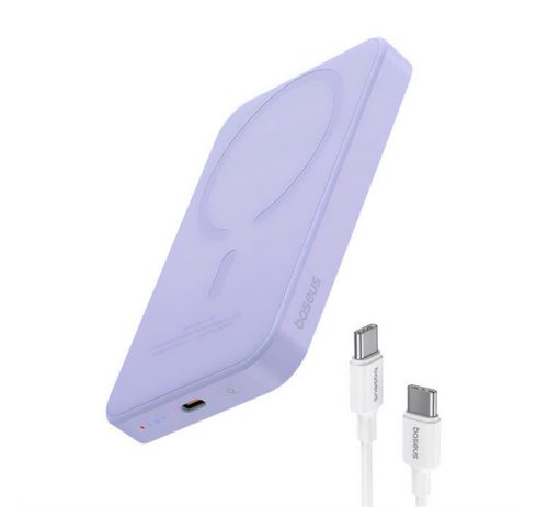 BASEUS MAGNETIC MINI vésztöltő Type-C aljzat (5000mAh, 20W, PD gyorstöltő, wireless, MagSafe) LILA