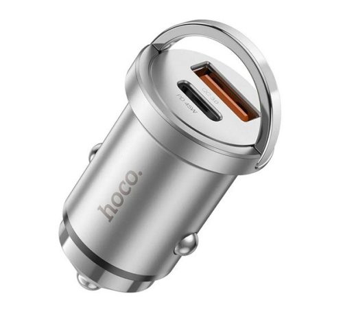 HOCO NZ10 autós töltő USB+Type-C aljzat (45W, PD gyorstöltő 3.0) EZÜST