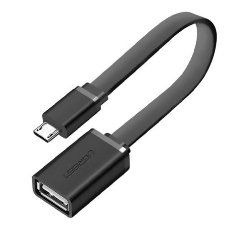 UGREEN adapter kábel (USB aljzat - microUSB, OTG, 15cm, lapos kábel) FEKETE