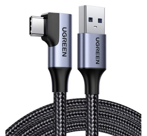 UGREEN adatkábel (USB - Type-C, 3A, gyorstöltő 3.0, 100cm, 90 fokos, cipőfűző) FEKETE