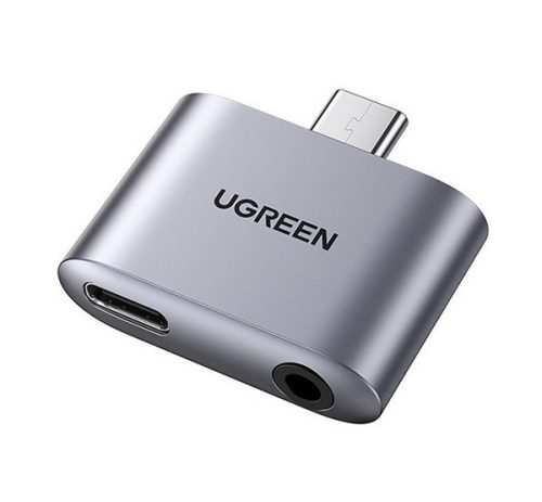 UGREEN audió adapter és töltő (elosztó, Type-C+3.5mm jack aljzat - Type-C) VILÁGOSSZÜRKE