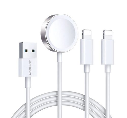 JOYROOM töltőkábel 3in1 (USB - 2 lightning, Apple Watch töltő, wireless, gyorstöltő, 120cm) FEHÉR