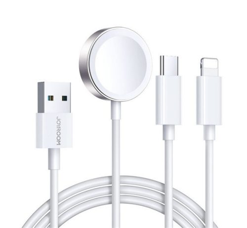 JOYROOM töltőkábel 3in1 (USB - lightning/Type-C, Apple Watch töltő, wireless, gyorstöltő, 120cm) FEHÉR