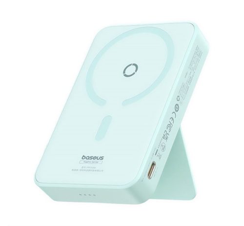 BASEUS MAGPRO vésztöltő Type-C aljzat (5000mAh, 20W, PD gyorstöltő, wireless, MagSafe, kitámasztó) MENTA