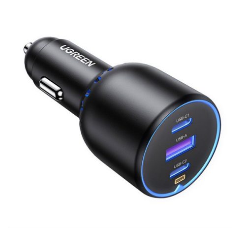 UGREEN autós töltő USB+2 Type-C aljzat (130W, PD gyorstöltő 3.0) FEKETE