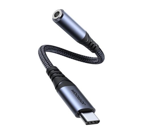 JOYROOM audió adapter kábel (3.5mm jack aljzat - Type-C, cipőfűző) FEKETE