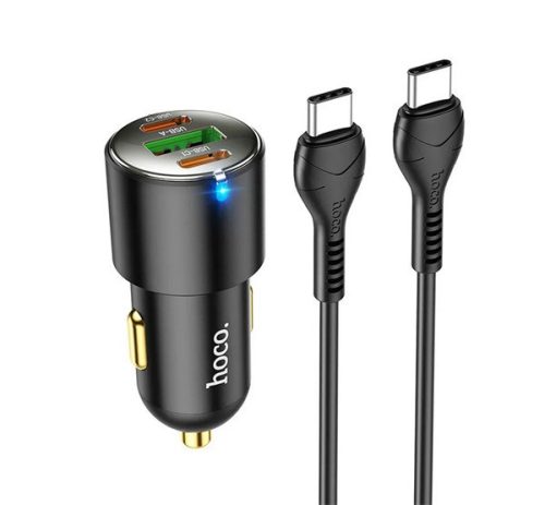 HOCO NZ6 autós töltő USB+2 Type-C aljzat (45W, PD gyorstöltő 3.0 + Type-C kábel) FEKETE