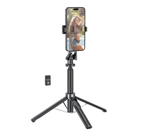 HOCO K21 szelfibot (univerzális, alumínium tripod állvány, állítható, bluetooth távkioldó, 137cm, 4.5-7.0" méret) FEKETE