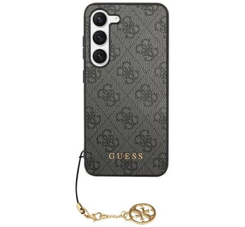 GUESS 4G CHARMS műanyag telefonvédő (textil hátlap, telefondísz) SÖTÉTSZÜRKE