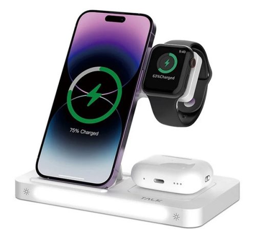 DEVIA SMART hálózati töltőállvány 3in1 (15W, wireless, LED jelzés, Apple Watch töltő) FEHÉR