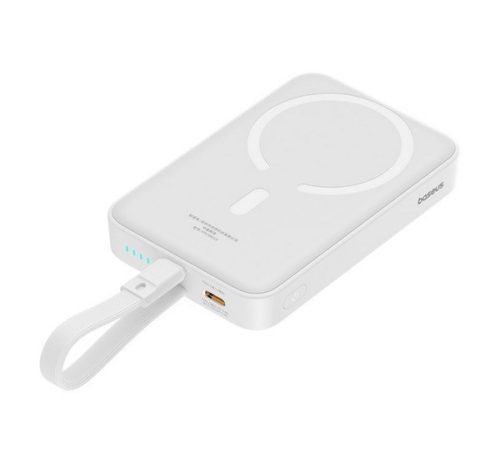 BASEUS MAGNETIC MINI vésztöltő Type-C aljzat (10000mAh, 20W, gyorstöltő, wireless, MagSafe + fix lightning kábel) FEHÉR