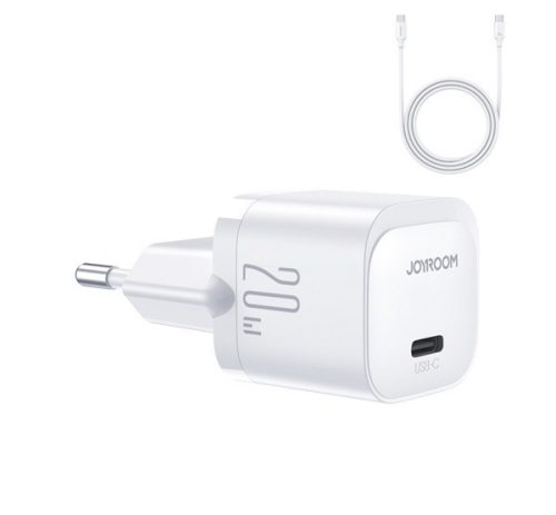 JOYROOM MINI hálózati töltő Type-C aljzat (20W, PD gyorstöltő + Type-C kábel) FEHÉR