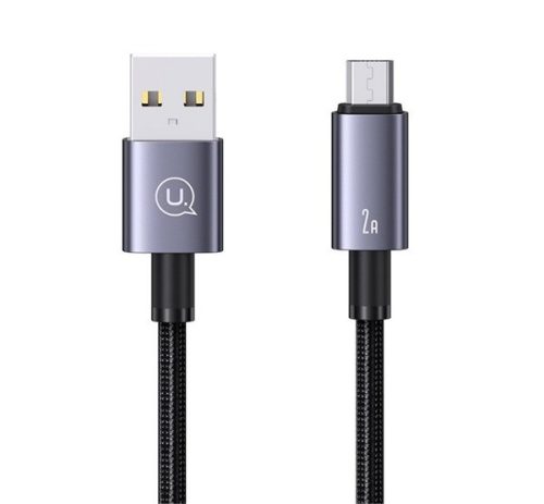 USAMS adatkábel (USB - microUSB, 2A, gyorstöltő, 120cm, cipőfűző) SÖTÉTSZÜRKE