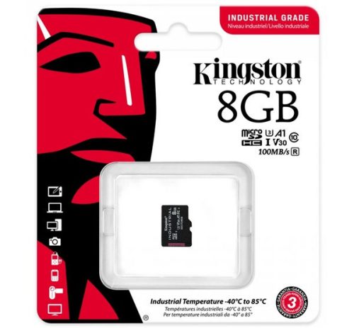 KINGSTON memóriakártya 8GB (microSDHC Industrial - Class 10, UHS-1, U3, V30, A1) - adapter nélkül