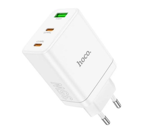 HOCO N33 hálózati töltő USB+2 Type-C aljzat (35W, PD gyorstöltő 3.0) FEHÉR