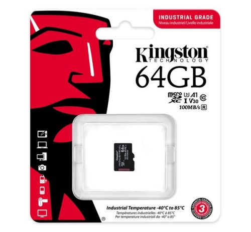 KINGSTON memóriakártya 64GB (microSDXC Industrial - Class 10, UHS-1, U3, V30, A1) - adapter nélkül