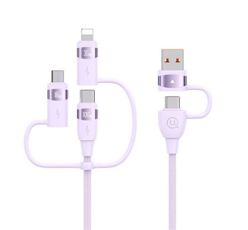 USAMS U85 töltőkábel 5in1 (Type-C/USB - Type-C/lightning/microUSB, 100W, PD gyorstöltő, 120cm) LILA