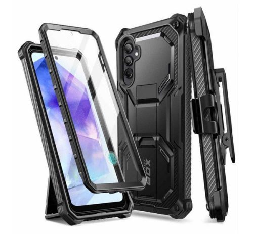 SUPCASE ARMORBOX defender műanyag telefonvédő (erős ütésállóság, légpárnás sarok, övre csíptethető) FEKETE