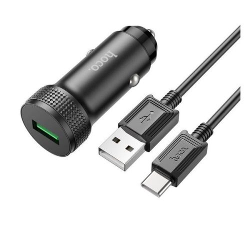 HOCO Z49A autós töltő USB aljzat (18W, PD gyorstöltő 3.0 + Type-C kábel) FEKETE