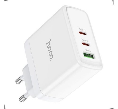 HOCO N30 hálózati töltő USB+2 Type-C aljzat (65W, GaN, PD gyorstöltő 3.0) FEHÉR