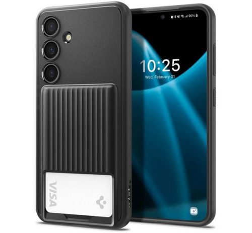 SPIGEN LIQUID SLOT szilikon telefonvédő (ütésállóság, légpárnás sarok, kártyatartó) FEKETE