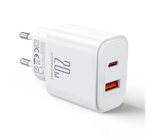 JOYROOM TCF05 hálózati töltő USB+Type-C aljzat (20W, PD gyorstöltő 3.0) FEHÉR