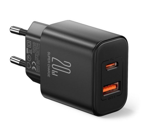 JOYROOM TCF05 hálózati töltő USB+Type-C aljzat (20W, PD gyorstöltő 3.0) FEKETE