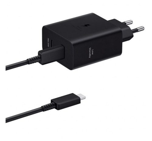 SAMSUNG hálózati töltő USB+Type-C aljzat (50W, PD gyorstöltő + Type-C kábel) FEKETE