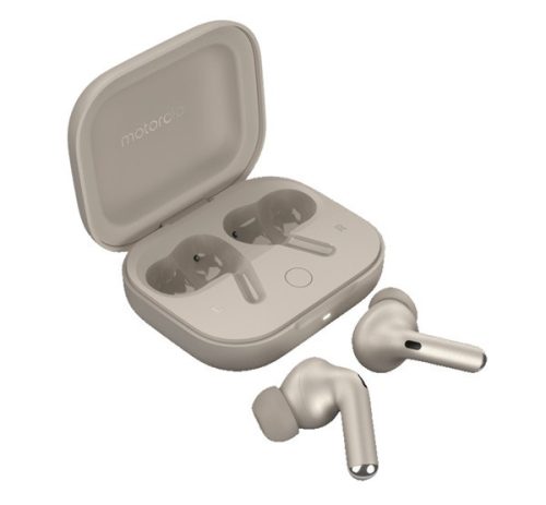 MOTOROLA BUDS+ bluetooth fülhallgató SZTEREO (v5.3, TWS, mikrofon, aktív zajszűrő, vízálló + töltőtok) VILÁGOSSZÜRKE