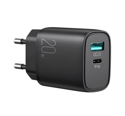 JOYROOM QP2011 hálózati töltő USB+Type-C aljzat (20W, PD gyorstöltő 3.0) FEKETE